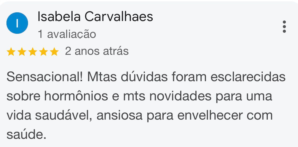 Avaliação de Isabela Carvalhaes no Google — 5 estrelas
