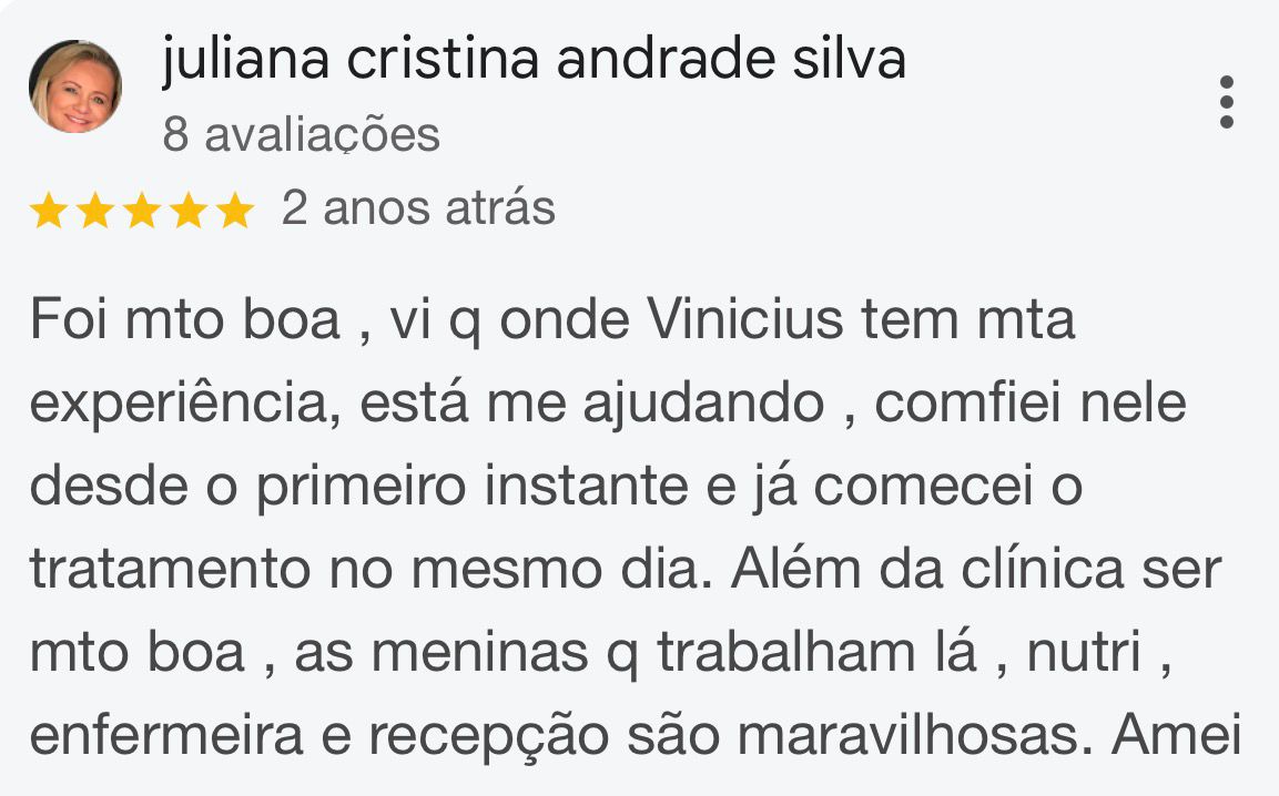 Avaliação de Juliana Cristina Andrade Silva no Google — 5 estrelas